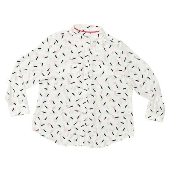 Chico's Women's Lipstick Print White Button Up Blouse Size 3 L/XL NWT - Picture 1 of 8